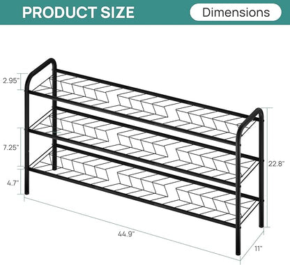 viewcare Long Shoe Rack for Closet, 3-Tier Extra Long Shoe Rack for Entryway & Garage, Sturdy Metal Construction, Shoe Organizer Holds 15-18 Pairs
