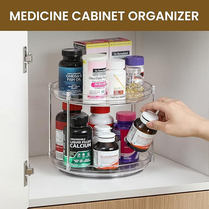 2 Tier Non-Skid Acrylic Lazy Susan Turntable Organizer - Rotating Spice Rack - Spinning Organization Tray for Kitchen, Pantry, Countertop, Closet, Bathroom, Vanity, Medicine Cabinet Organizing, 9.25''