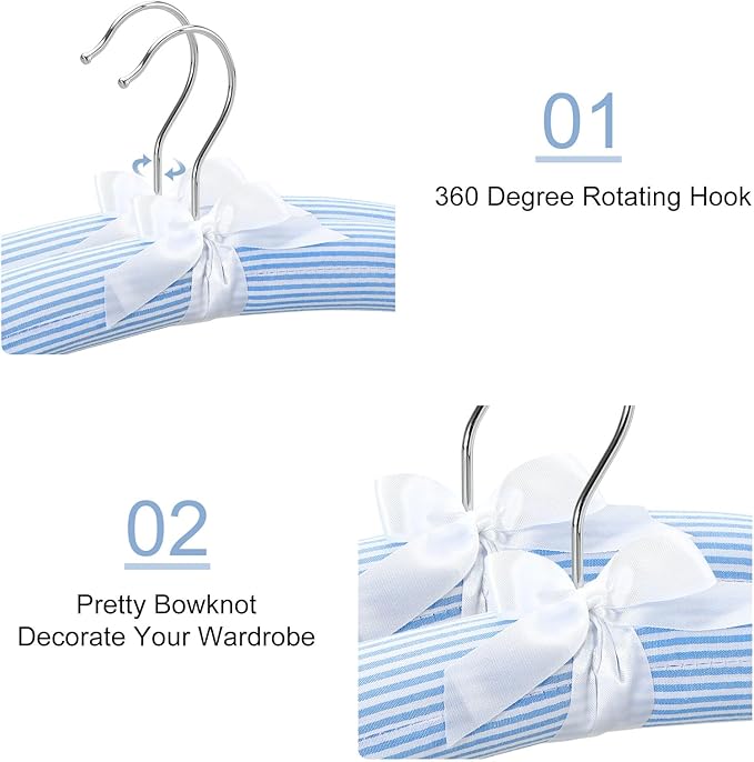 TOPIA HANGER Padded Hangers for Women Clothing, 10-Pack Thick Foam Padded Clothes Hangers No Shoulder Bump for Sweaters, Coat, Blouses, Dresses (Blue/White), CT18BW10