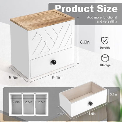 Tampon Holder for Bathroom, Feminine Product Organizer with Lid and Drawer, Shark Week Pad Storage, Wooden Tampon Organizer for Toilet Countertop Decor, Girl Stuff Box Toilet Bathroom Accessories