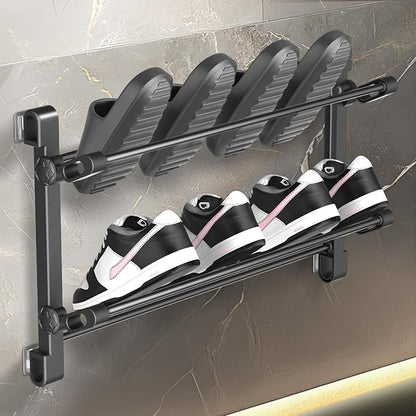 Wall Mounted Shoe Rack - Foldable Wall Mount Shoe Holder for Organizer and Storage, Sticky No Drill Shoes Organization Shelf on The Wall for RV Bathroom Camper Garage Entryway
