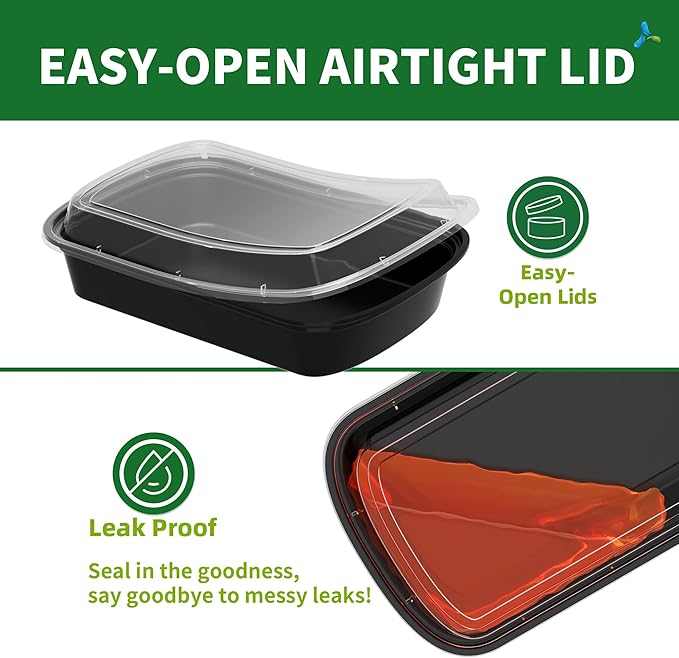 38oz Heavy Duty Meal Prep Containers with Lids, APSIC 50 Sets 1-Compartment Disposable Plastic To Go Containers, BPA Free Microwave Safe Take Out Food Storage Box for Lunch Leftover Freezer Dishwasher