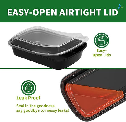 38oz Heavy Duty Meal Prep Containers with Lids, APSIC 50 Sets 1-Compartment Disposable Plastic To Go Containers, BPA Free Microwave Safe Take Out Food Storage Box for Lunch Leftover Freezer Dishwasher