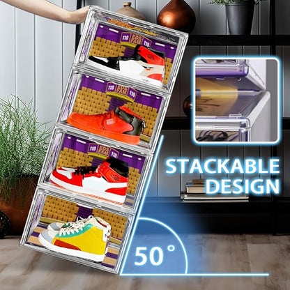 Acrylic Shoe Box Display Transparent Basketball Sneaker Shoe Orgainizer Storage Bins Clear Plastic Stackable Handbag Purse Hats Organizer Containers with Lids, 1Pack Size 14