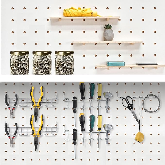 9 Pcs Pegboard Screwdriver Holders Organizer Pegboard Plier Holders Stainless Steel Peg Board Tool Utility Hooks Accessories Shelving Display Multi-Ring Tool Racks for Shop Store