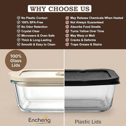 5 Pack 35 oz Glass Meal Prep Containers, Plastic-Free Glass Food Storage Containers with Lids, 4.4 Cups Airtight Glass Lunch Containers for Leftovers, Microwave, Oven, Freezer and Dishwasher