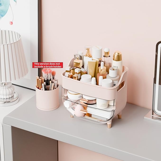 Yieach Pink Make up Organizers for Counter,Vanity and Dresser,Bathroom Makeup Organizer Countertop,Large Makeup Storage Organizer for Hair Tool,Beauty Products,Skin Care and Cosmetic Display Cases