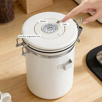 Kirecoo Stainless Steel Coffee Canister - 22OZ Airtight Coffee Bean Storage Grounds Container Holder with Date Tracker & Measuring Scoop, Kitchen Food Canister Jar for Cereal, Sugar, Tea, Flour, Gifts
