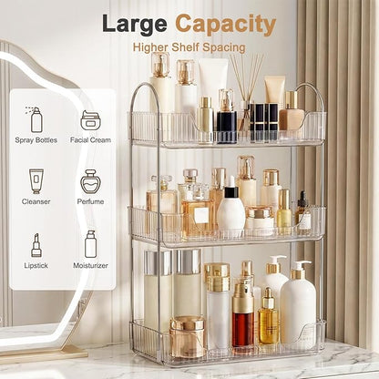 Bathroom Counter Organizer, Makeup Organizer for Vanity, Skincare Organizers Shelf - Tierd Perfume Organizer for Bathroom Dresser Vanity (Clear, 3-Tier)