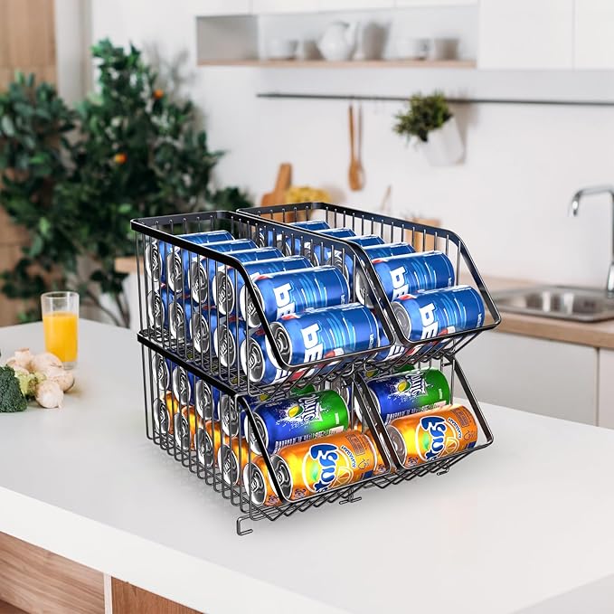 Rhomba Tier Soda Can Dispenser Organizer Rack for Refrigerator, Kitchen, Countertop, Holds 40 Cans (black 4)