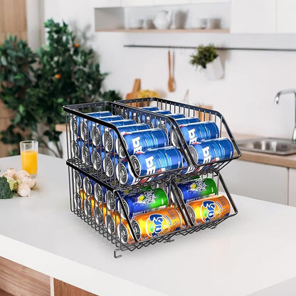 Rhomba Tier Soda Can Dispenser Organizer Rack for Refrigerator, Kitchen, Countertop, Holds 40 Cans (black 4)