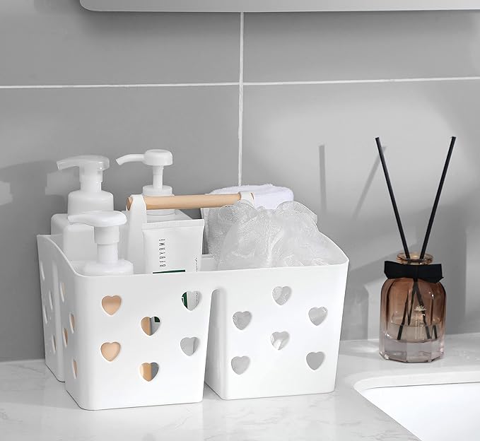 Anyoifax Portable Shower Caddy Plastic Basket Organizer Divided Bathroom Storage Tote With Handle for College, Dorm Room, Kitchen, White