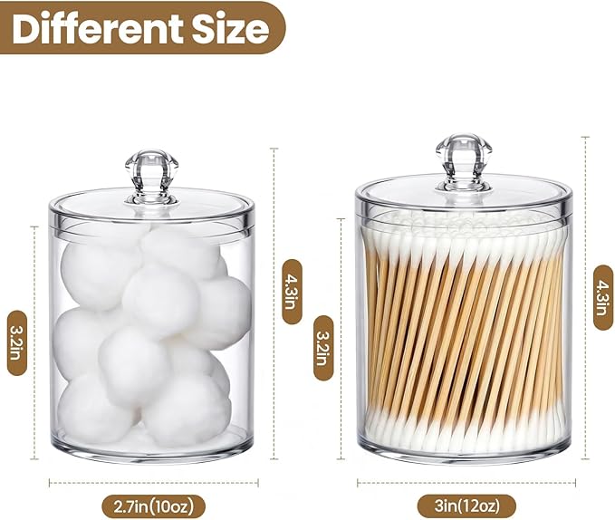 MateeyLife Qtip Holder 6 Pack, Acrylic Q-tip Dispenser for Cotton Pads, Swabs, Balls, Storage Containers for Organizing, Clear Bathroom Canisters with Lid, Apothecary Jars Home Decor Accessories Set