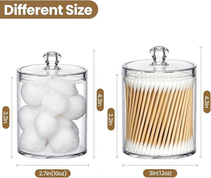MateeyLife Qtip Holder 6 Pack, Acrylic Q-tip Dispenser for Cotton Pads, Swabs, Balls, Storage Containers for Organizing, Clear Bathroom Canisters with Lid, Apothecary Jars Home Decor Accessories Set
