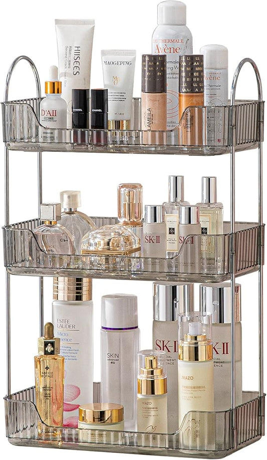shuang qing 3 Tier Bathroom Counter Organizer Countertop Storage, Cosmetics Skincare Shelf Organizer, Makeup Organizer Perfume for Dresser Vanity Tray, Spice Rack Organizer for Kitchen - Gray