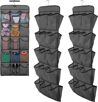 2Pcs 30 Large Pockets Dual Sided Hanging Shoe Organizer for Closet Shoe Storage Shelves with 360 Rotating Hanger Space Saving Storage Bag Hanging Shoe Rack for Bedroom Laundry Room,Black