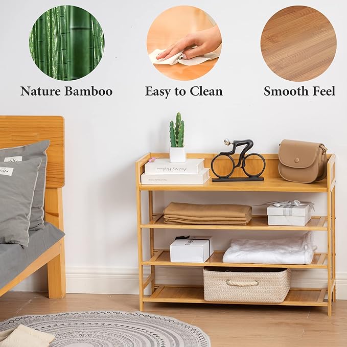 SOBIBO Bamboo Shoe Rack Organizer, 4 Tier Shoe Shelf Storage Organizer, for Entryway, Hallway, and Closet (Nature-31.5)