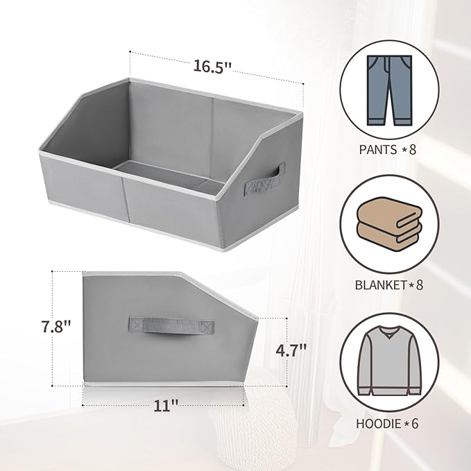 Homsorout Large Storage Bins Baskets - 6 Pack Closet Storage Cubes, Fabric Baskets for Organizing, Cube Organizer Bins with Handles, Foldable Boxes for Clothes, Towels, Grey