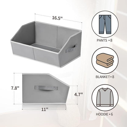 Homsorout Trapezoid Storage Baskets for Shelves - Large Fabric Baskets for Organizing, Foldable Storage Bin with Handles, Cube Storage Organizer Bins for Clothes, Blankets, 4 Pack, Grey