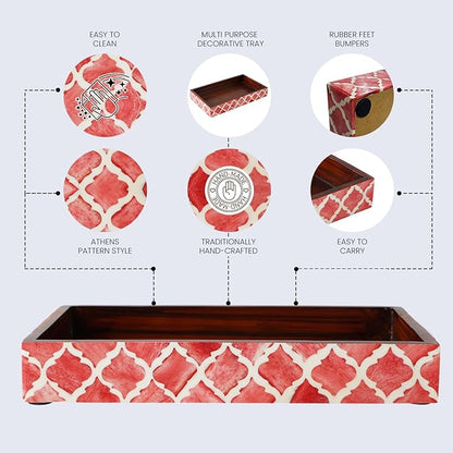 HANDICRAFTS HOME Handmade Moroccan Pattern 10x6 Towel Tray - Small Bathroom Tray, Guest Towel Holder, Decorative Napkin Holder, Bathroom Countertop Storage, Kitchen Hand Towel Holder Moroccan Red