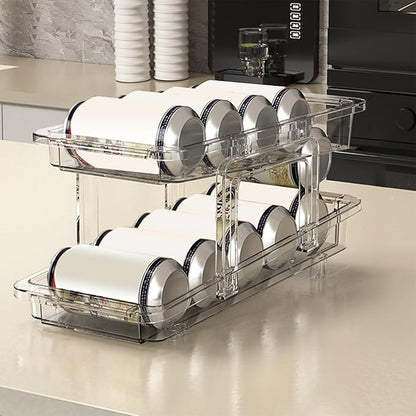 Refrigerator Organizers and Storage Drink Organizer for Fridge Soda Can Organizer Soda Can Organizer Easy Access Transparent Two-Tier Design Beverage Can Holder Black