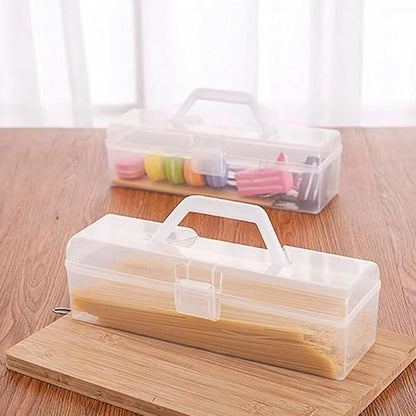 Noodle Storage Box, Plastic Pasta Storage Container with Handle Spaghetti Food Storage Box Multifunctional Airtight Organizer for Noodles, Tableware, Fruits Snacks(White,11.6x3.9x3.5in)