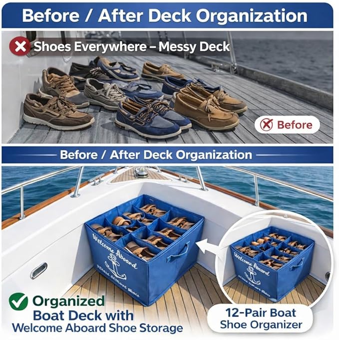 Marine Shoe Storage Box for Boat – Stackable Water-Resistant Boat Shoe Organizer with Clear Front for Yacht, Cabin & Sailing Storage, Holds Multiple Pairs.