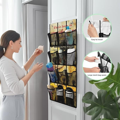 Mother's Day Print 1 Packs Narrow Over the Door/Wall Shoe Organizer,Nursery Organization,Over The Door Organizer,Small Hanging Shoe Rack for Closet with Mesh Pocket for Bathroom