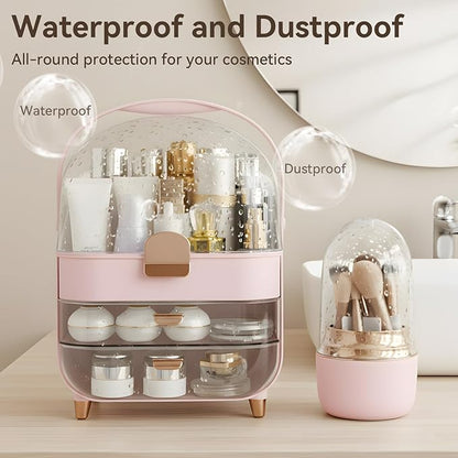 Makeup Organizer Countertop, Skincare Bathroom Counter Organizer, Storage Box Cosmetic Display Cases, Teen Girl Gifts Trendy Stuff Make up Organizers for Vanity, Dresser (Pink)