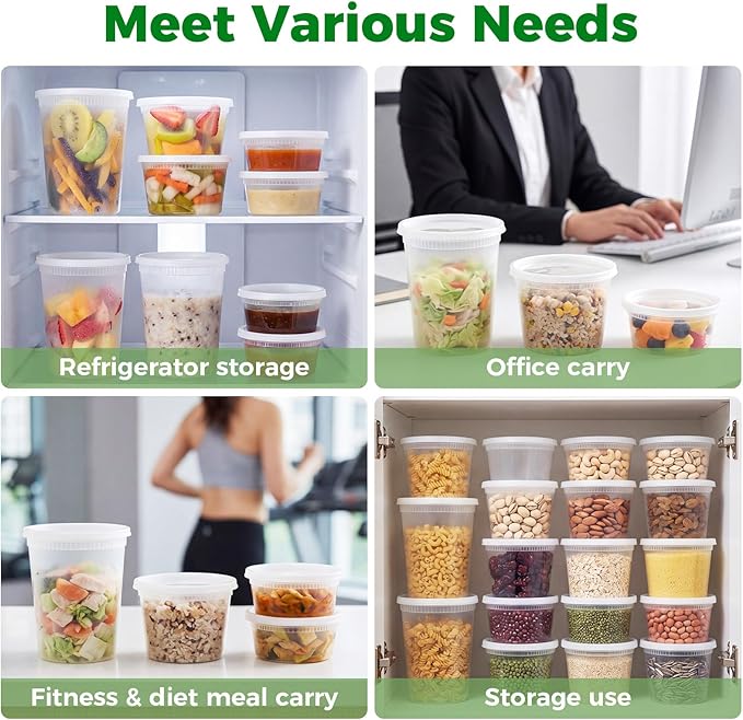 vivigu Deli Containers with Lids 48 Sets, 32/16/8 oz Food Storage Containers with Lids for Takeout Meal Prep Storage, Plastic Soup Container Leak-Proof & BPA Free, Freezer/Microwave/Dishwasher Safe