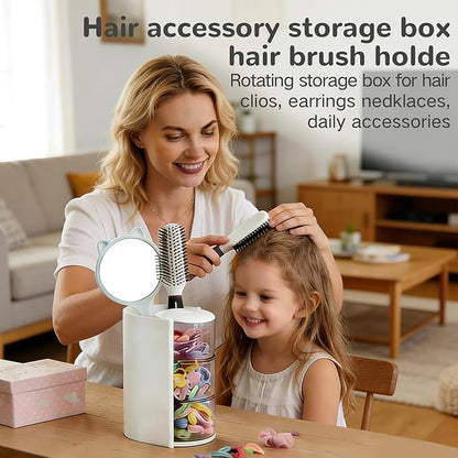 Rotating Hair Accessory Organizer, 3-Tier Transparent Storage Container with Makeup Brush Holder, Hair Clip and Jewelry Display Stand, Office organizer