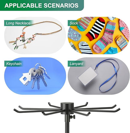 uxcell Keychain Display Stand, 1Pcs - Metal 2-layer Rotating Jewelry Display Stand with 8 Hook, Adjustable Display Rack for Necklace Craft Shows (Black)