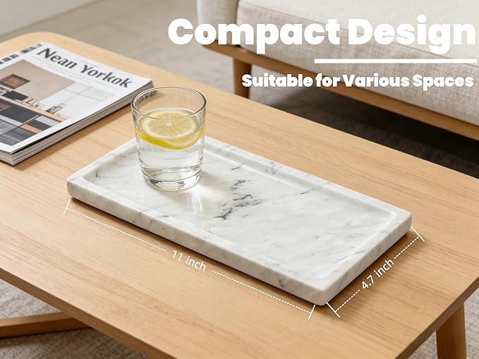 Marble Tray, Stone Bathroom Tray for countertop, Small White Marble Vanity Tray for Perfume, Skincare & Bathroom Accessories