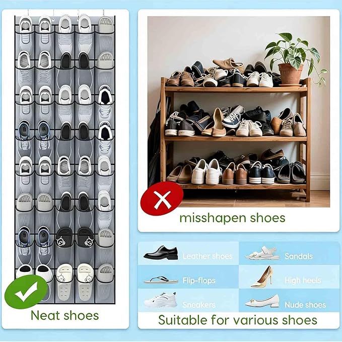 40 Large Mesh Pocket Over the Door Shoe Organizer,Hanging Shoe Rack for Door,Shoes Organizer Hanger with Large Capacity (white)