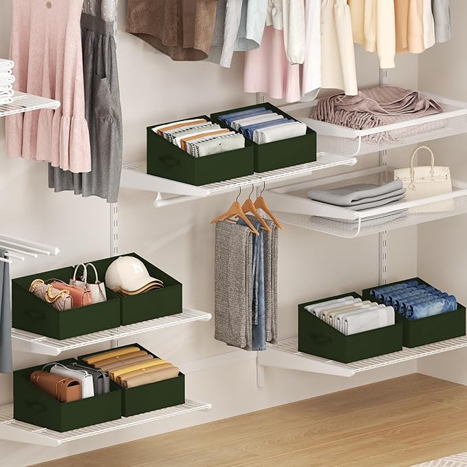 DIMJ Closet Storage Bins 10 Pack - Fabric Storage Baskets for Shelves, Collapsible Clothes Organizer with Handles, Trapezoid Shelf Organization Storage Cubes for Purse, Toys, Books, Towel, Clothes