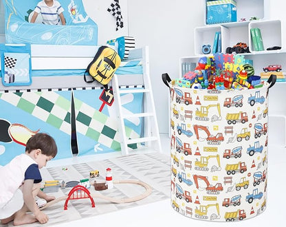 Kids Laundry Basket Baby Hamper for Nursery Boy Kids Hamper Cute Kids Toys Storage Bin Organizer Engineering Vehicle Room Decor for Home(Engineering Vehicle)