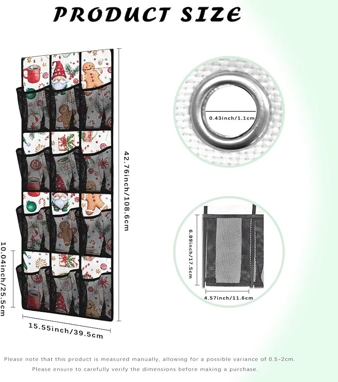 Gnome The Gingerbread Cookie Shoe Organizer Door Hanger for Dorm Room Essentials Home Decor Christmas Door Hanging Shoe Organizer for Living Room,Mesh Fabric Wall Hanging Storage