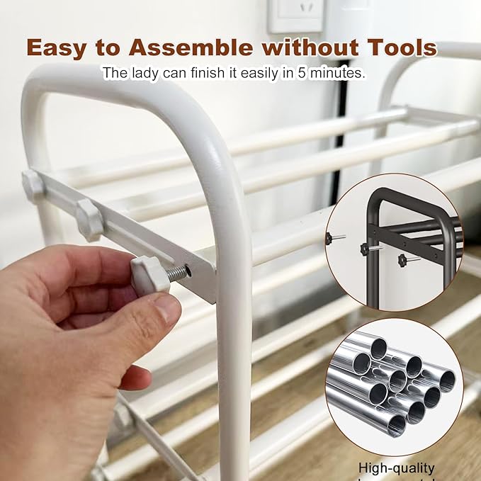 KANAV 3-Tier Expandable Shoe Rack, Heavy Duty Adjustable Metal Shoe Organizer for Closet & Entryway, Freestanding, Tool-Free Assembly, White