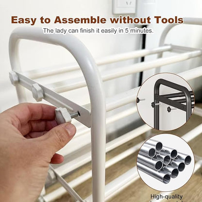 KANAV 3-Tier Expandable Shoe Rack, Heavy Duty Adjustable Metal Shoe Organizer for Closet & Entryway, Freestanding, Tool-Free Assembly, White