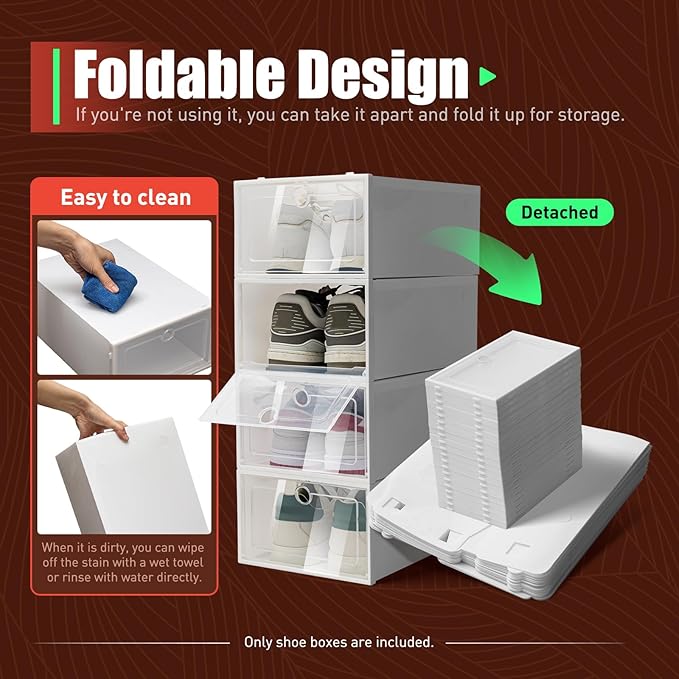 20/24 Psc Foldable Shoe Organizer Box White, Space Saving Plastic Shoe Boxes Shoe Storage Box, Easy Installation Shoes Organizer Display Boxes Rack Home Organizer for Sneaker Books (20Psc)