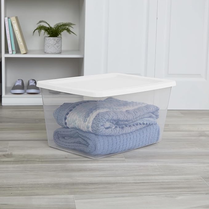 58 Quart Clear Storage Bin with Snap-on White Lid, Storage Container, 2 Pack