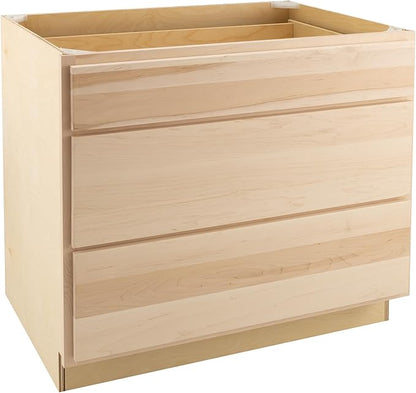 Quicklock RTA (Ready-to-Assemble) | Base Kitchen Cabinets - Shaker Style | Made in America (Raw Maple, 36" Wx34.5 Hx24 D 3 Drawer)
