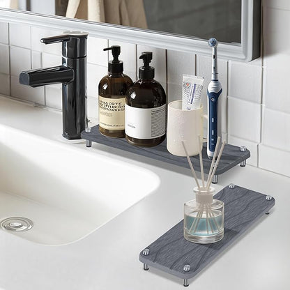 2Pcs Stone Drying Mat, Water Absorbing Stone Tray with Stainless Steel Feet, Fast Drying Diatomite Stones Sink Tray, Soap Dish Rack, Vanity Trays Dispenser Organizer for Bathroom(11"L x 4.3"W x 1.3"H)