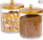 Sheechung 2Pack Acrylic Jar with Gold Stainless Steel Lid Set (78oz&50oz) - Large Clear Apothecary Jars with Measuring Spoons & Labels for Laundry Room, Kitchen Pantry, Bathroom Storage