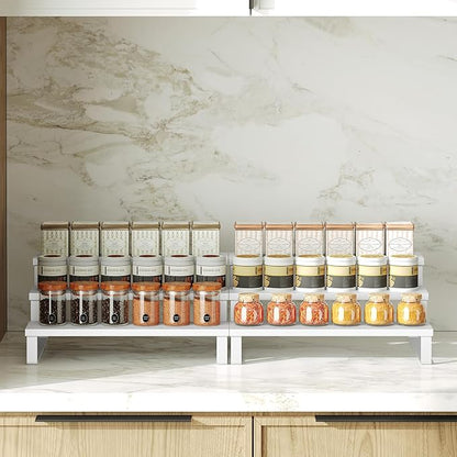 YATINEY Spice Rack, Wooden Display Riser Stand, Set of 2, Vanity Display Stand, Perfume Organizer, Tiered Countertop Organizers, Space Saving, for Kitchen Spices,Syrup, Coffee Mugs, White SR03L2WW