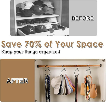 4Pcs Hat Hanger & Belt Hanger with Safety Clip for Closet, Black Baseball Caps Organizer for Closet, Hat Rack for Belt Ties Tank Tops