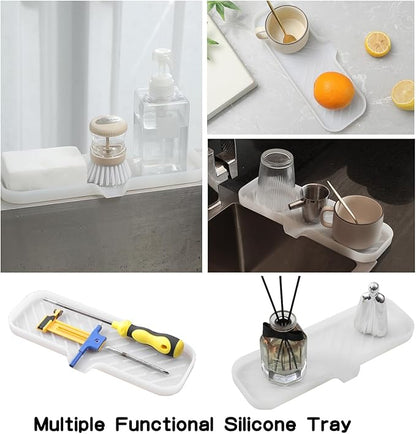 MicoYang Silicone Bathroom Soap Dishes with Drain Spout-Bathroom and Kitchen Sink Organizer,Sponge Holder,Dish Soap Tray,Perfect for Dispenser,Scrubber,Bottle,Cup on Sink or Counter-Translucent 12"×4"