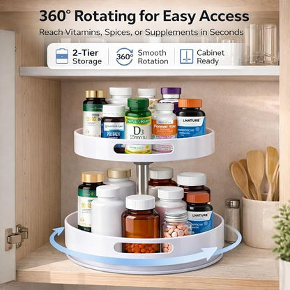 Pill Bottle Organizer,2 Tier Lazy Susan Organizer,Rotating Spice Rack Organizers for Cabinet,Turntable Organization and Storage for Medicine Cabinet Bottle Pantry Countertop