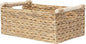 Water Hyacinth Wicker Storage Basket, Rectangular Handwoven Shelf Organizer with Wooden Handles for Pantry & Closet (Medium)