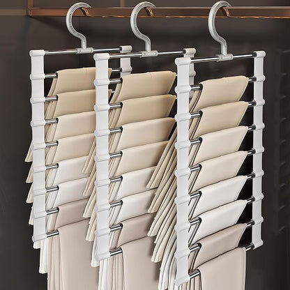 SEVEN LUCKY LIGHT 6 Tier Pants Hangers Space Saving up to 80%, 3 Packs Cloud Ladder Vertical Hangers for Pants, Leggings, Organizers for Apartment & Small Wardrobe Storage, Dorm Room Essentials
